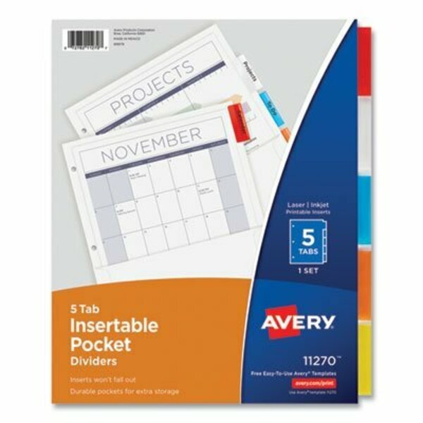 Avery Dennison Avery, Insertable Dividers W/single Pockets, 5-Tab, 11 1/4 X 9 1/8 11270